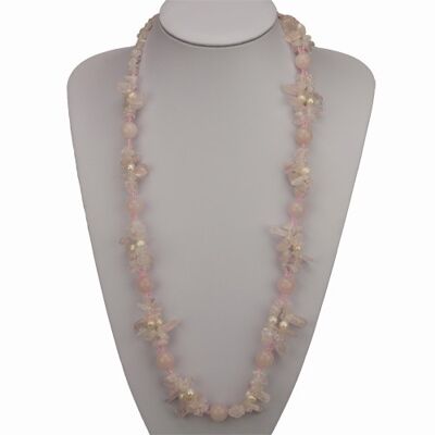 Precio especial: Collar largo de cuarzo rosa con perlas cultivadas