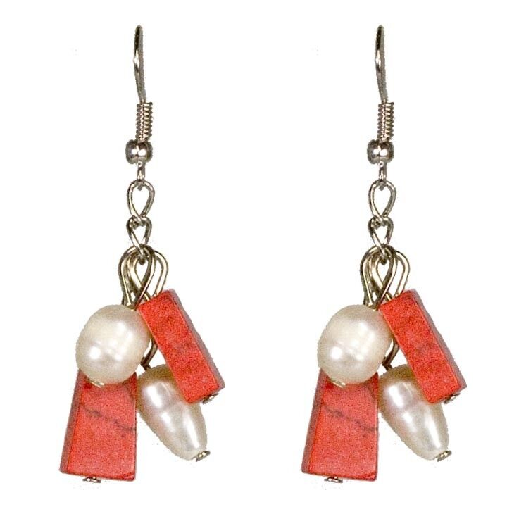 earrings red turquoise/cultured pearl