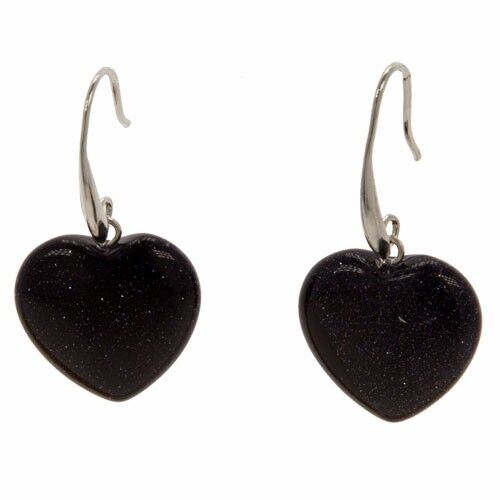 Earrings Heart, Blue Goldstone