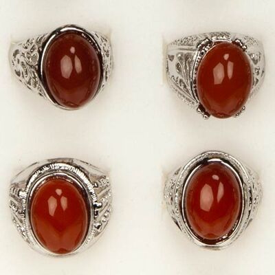 Assortiment de bagues en pierre naturelle cornaline, 18x13mm