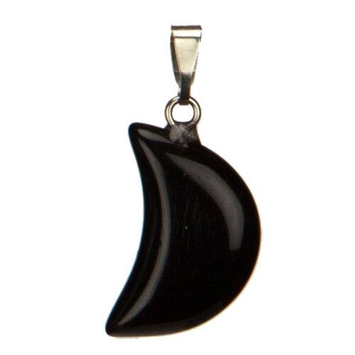 Crescent Moon Pendant, Black Agate