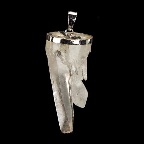 Pendente in cristallo di rocca, zincato, ovale 58x28mm