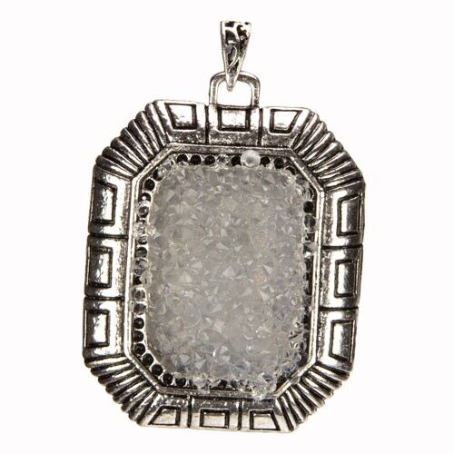 Ciondolo Rettangolo Cristallo di Rocca, incastonato 54x45mm