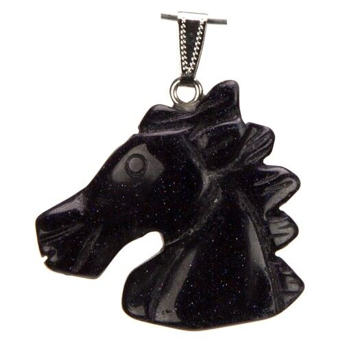 Ciondolo testa di cavallo, 40x37mm, pietra blu oro