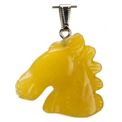Pendentif tête de cheval, 40x37mm, jade jaune