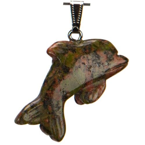 Ciondolo Delfino, 42x27mm, Unakite