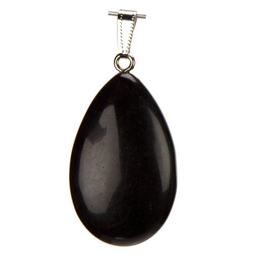 Ciondolo in pietra burattata, lucidata, ca. 38x24mm, Agata nera