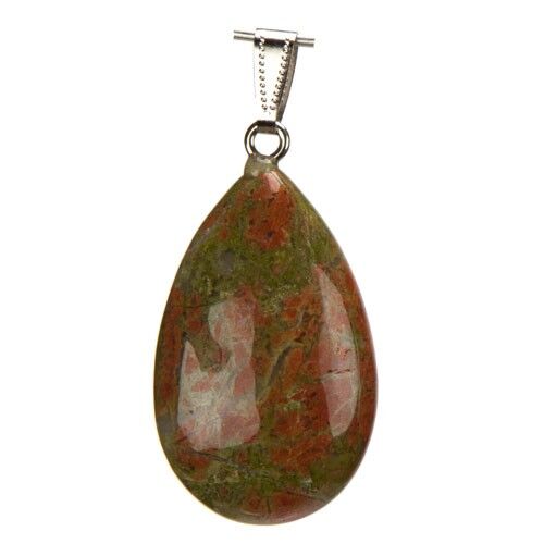 Ciondolo in pietra burattata, lucidata, ca. 38x24mm, unakite