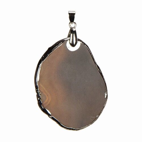 Pendente disco agata, zincato, AB, nero-marrone, 60-69mm