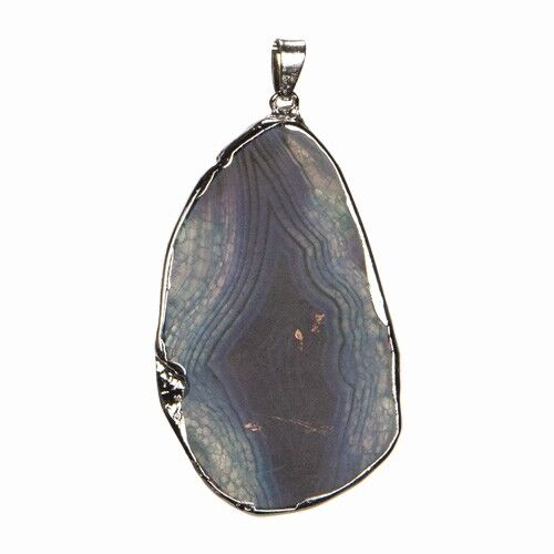 Ciondolo disco agata, zincato, AB, blu scuro, 40-49mm