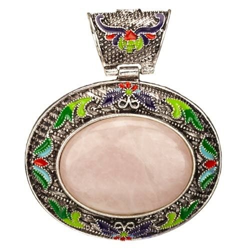 Lacquered rose quartz pendant, 70x60mm