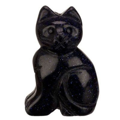 Chat gravé, 49 mm, pierre dorée bleue