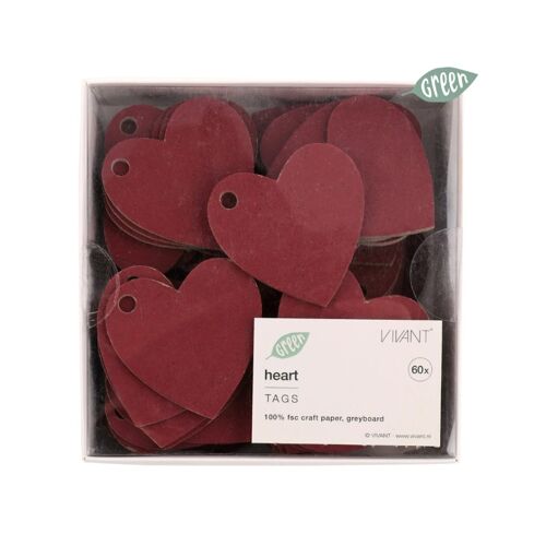 Label – Harten – Kraft / Rood – 60 Stuks – Decoratie