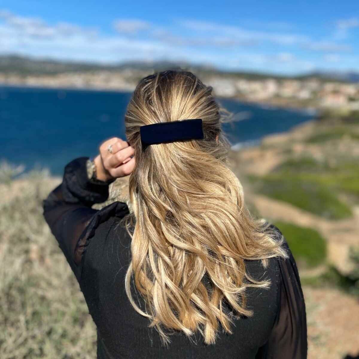 Fermaglio per capelli Hortance nero - Fatto a mano in Francia in acetato di cellulosa