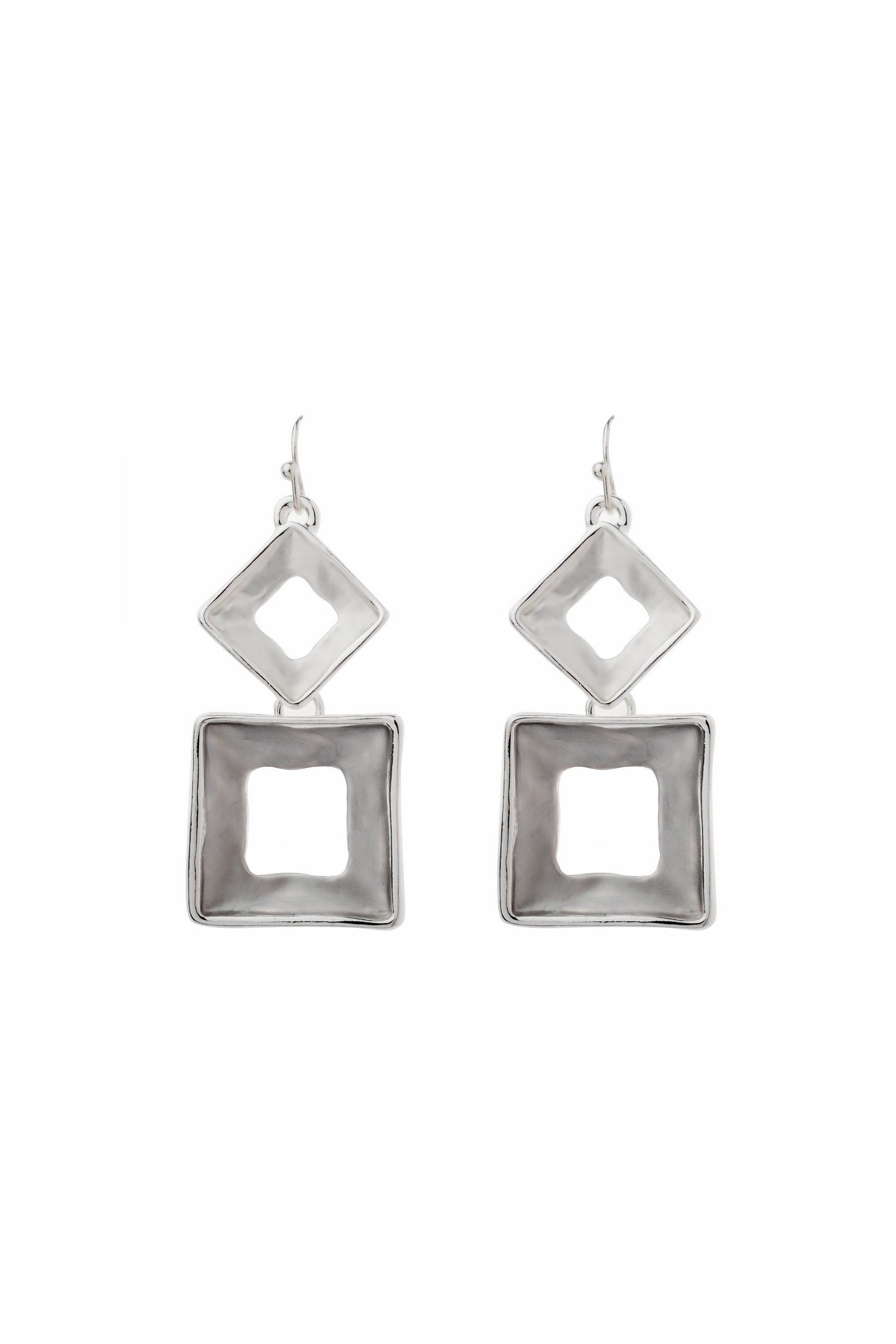 Boucle d'oreille en forme de hameçon avec pendentif carré en diamant