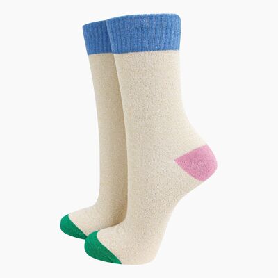 Calzini glitterati da donna - Crema/blu denim, Colour Burst
