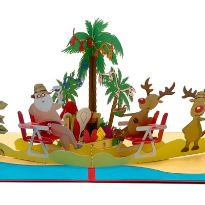 Santa Claus on the Beach Pop Up Card