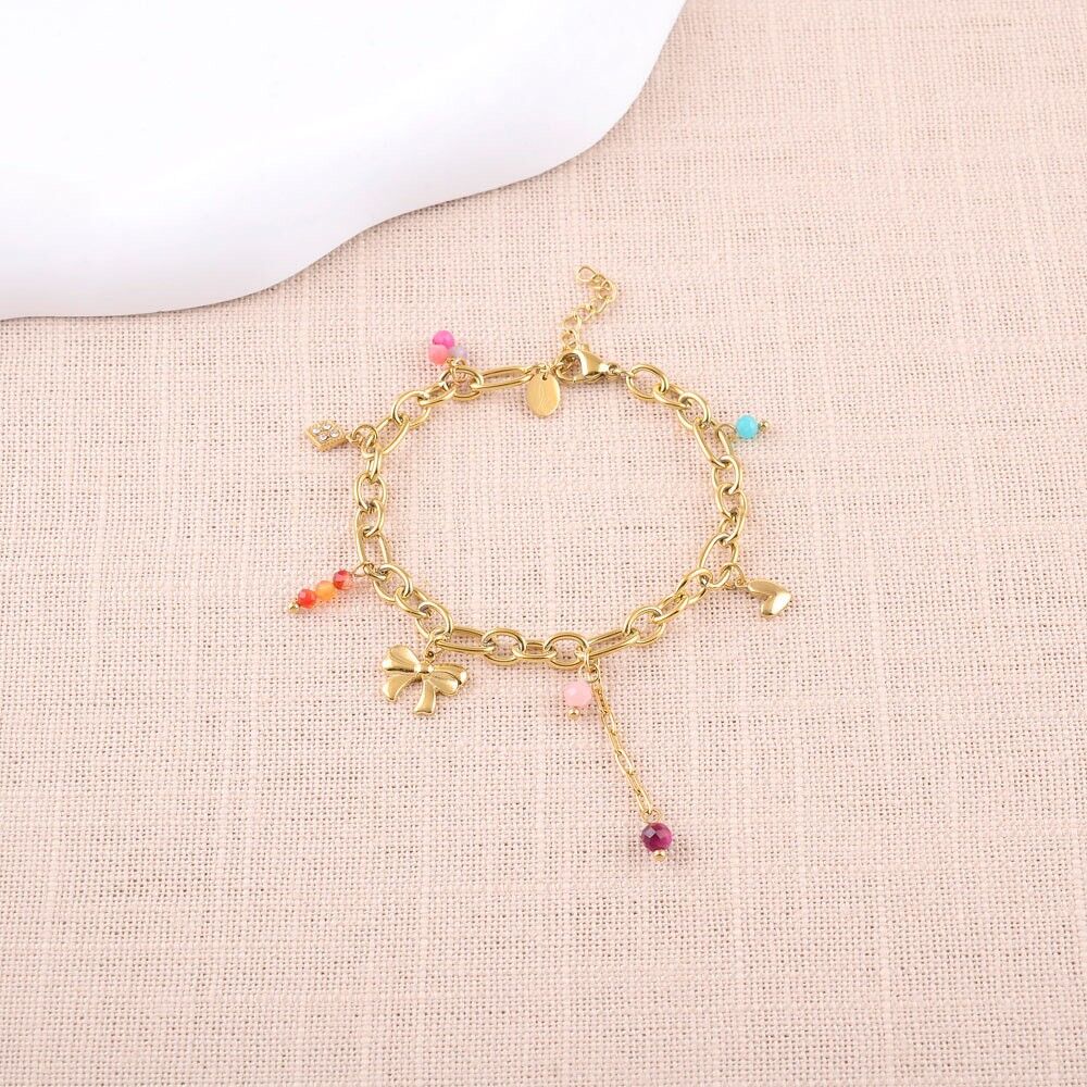 Fußkettchen - Anhänger (Fliege, Herz, Glaspaste und Diamant mit Kristallen)