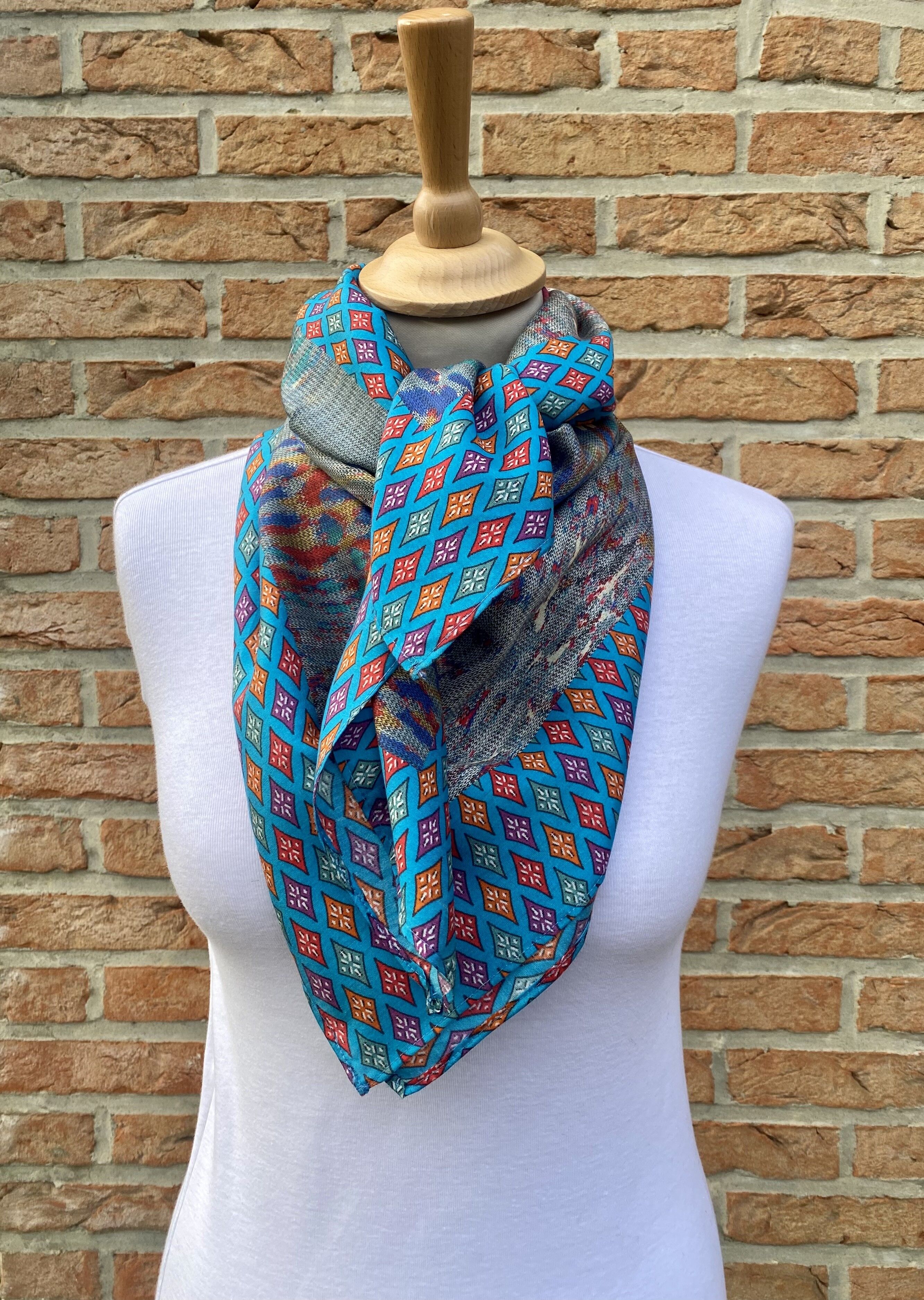 Sciarpa in seta e modal - grigio blu - (100x100cm) - CARRE SIENNA