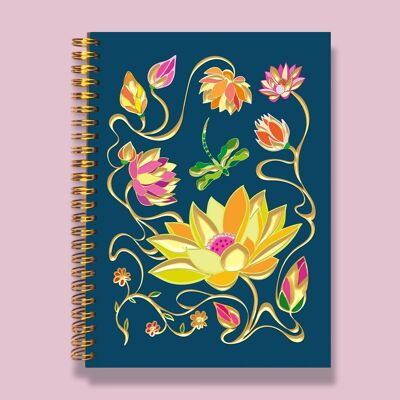 Carnet de notes A5 à motif de fleur de lotus en feuille d'or