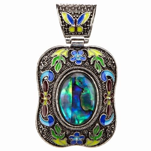 Lackierter Anhänger mit Abalone, 66x38mm