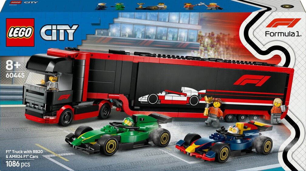 LEGO 60445 - Camion F1® con auto di Formula Uno F1® RB20 e AMR24