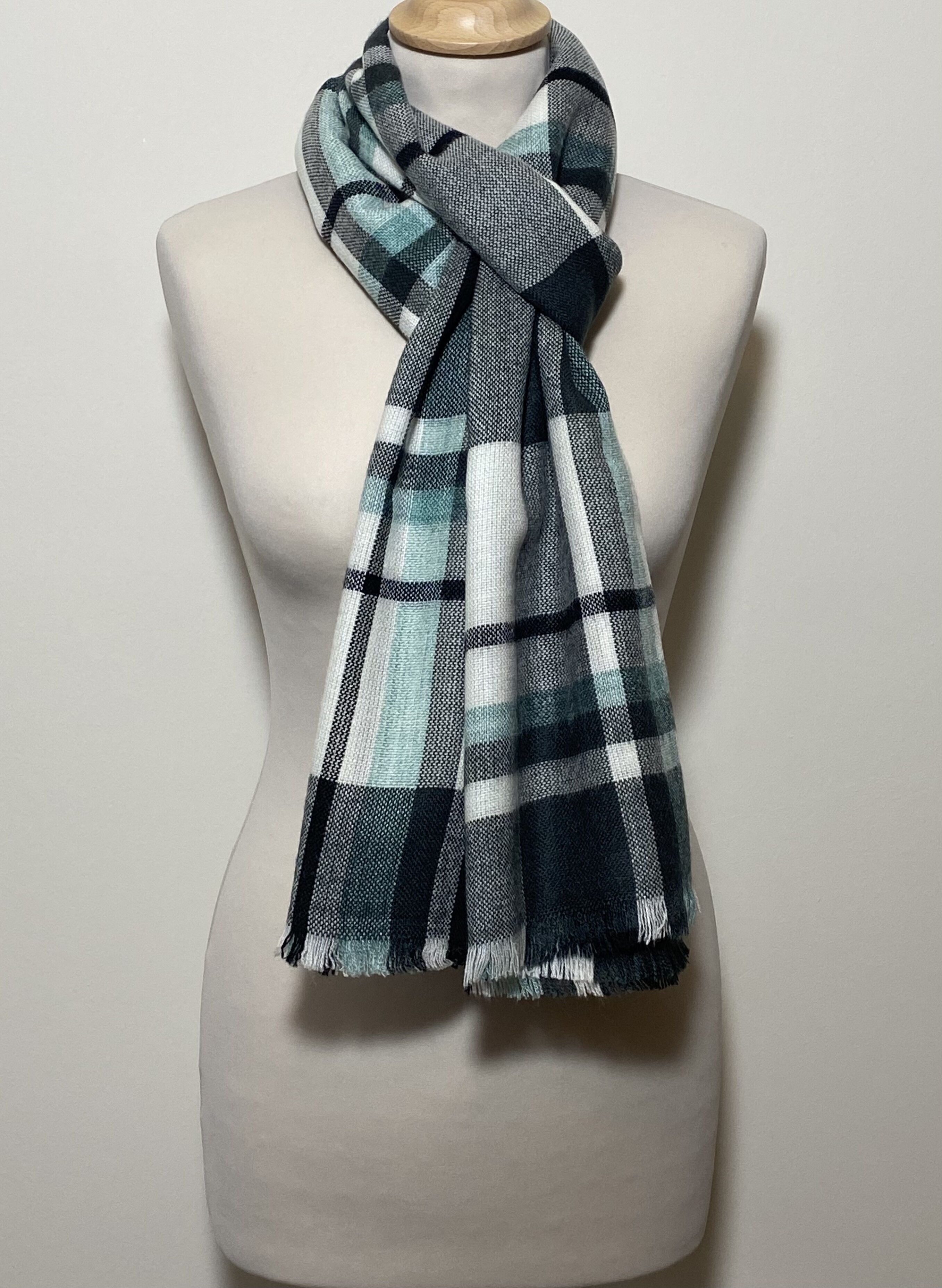 100% Acrylic Checked Scarf - Light Green - (190x68cm) - ABERDEEN