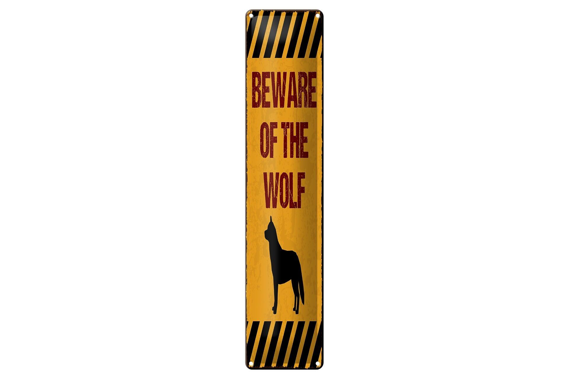 Blechschild Spruch 46x10 cm Be aware Wolf Schild