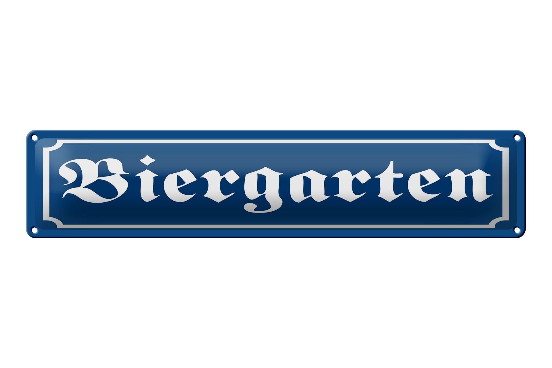 Targa in metallo con scritta "Biergarten" blu, 46x10 cm