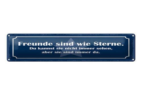 Blechschild Spruch 46x10 cm Freunde sind wie Sterne blaues Schild