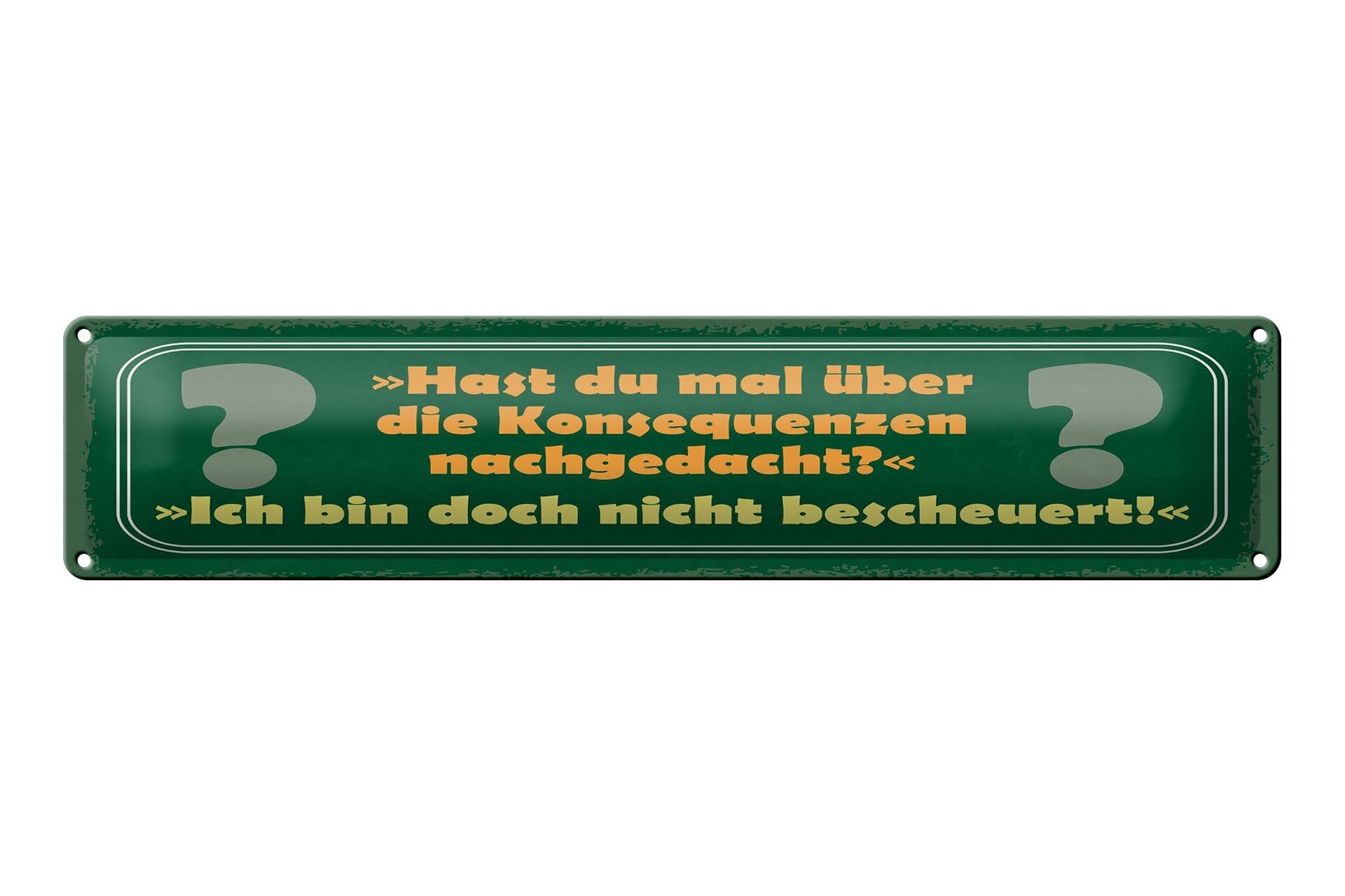 Blechschild Spruch 46x10 cm Hast du über die Konsequenzen nachgedacht