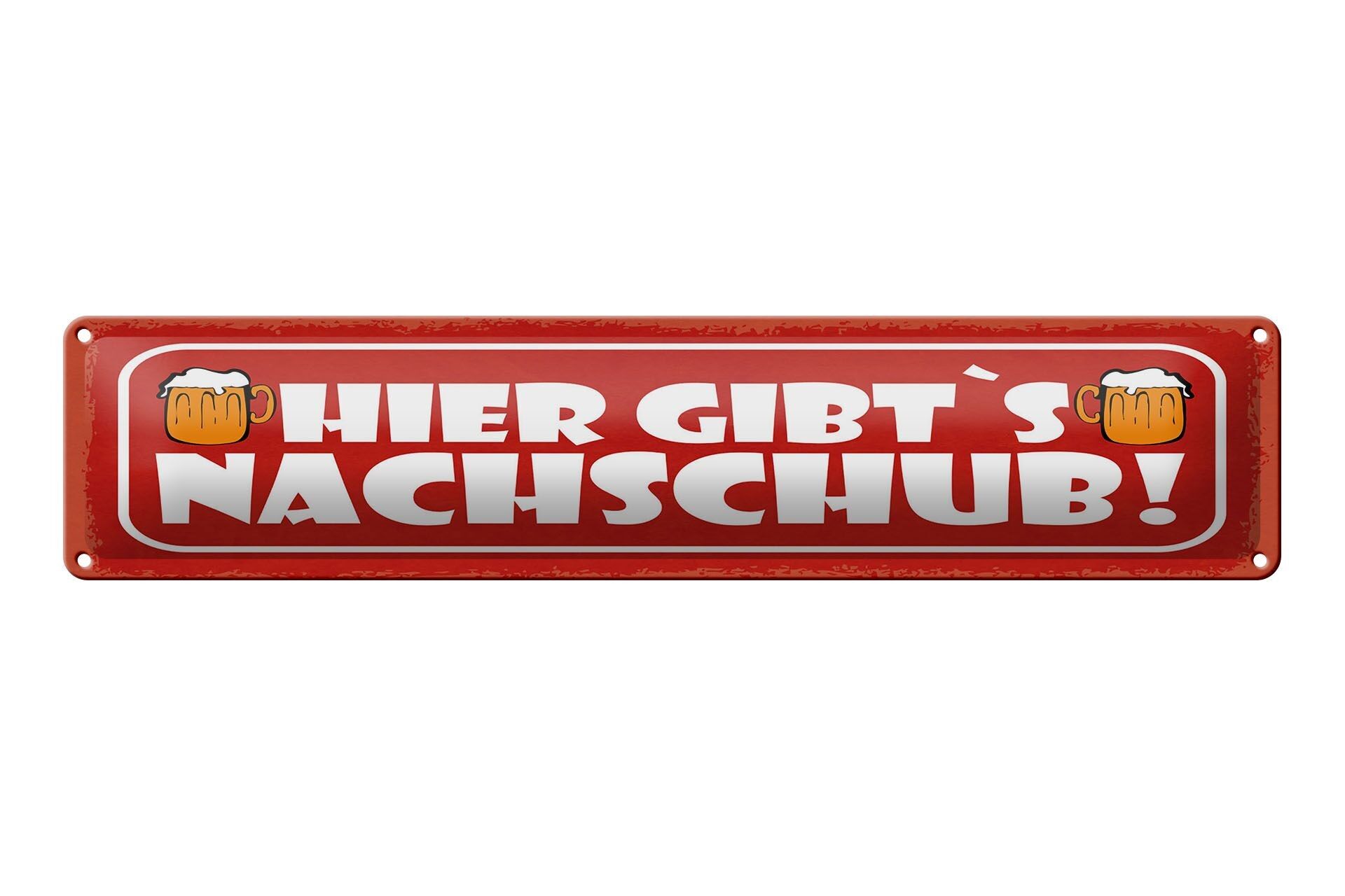 Targa in metallo nota 46x10 cm Qui puoi ottenere le forniture per il cartello del boccale di birra