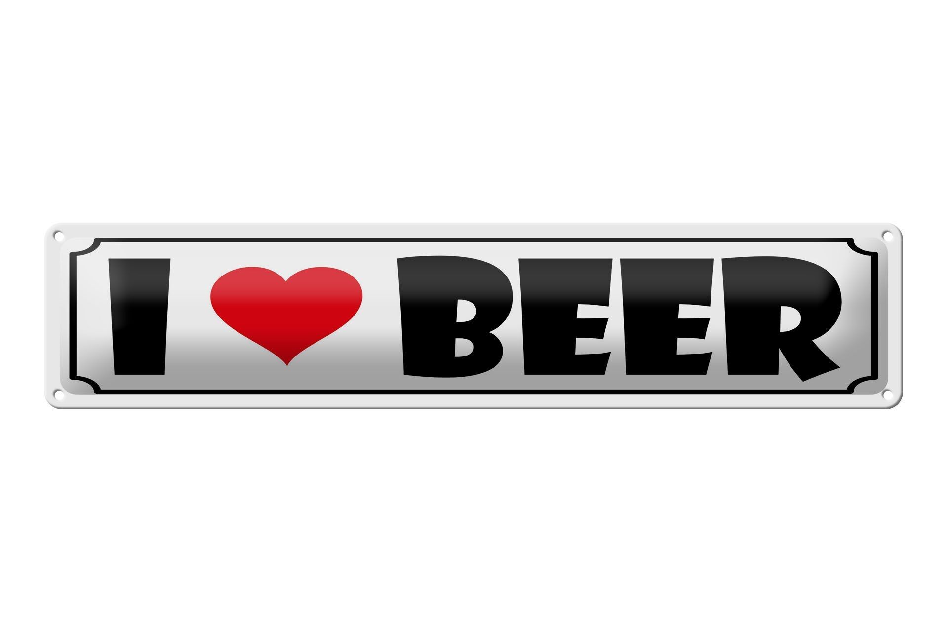 Tin sign saying 46x10 cm I love Beer heart white sign