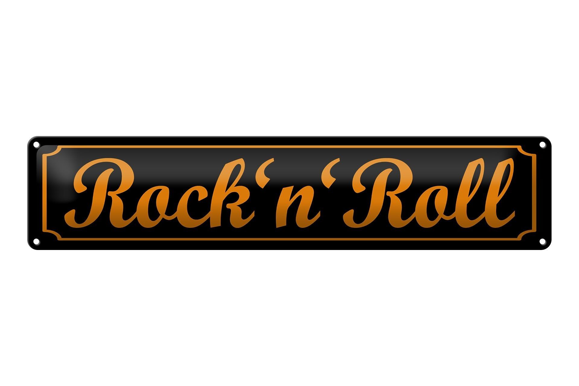 Targa in metallo con scritta Rock'n'Roll nera 46x10 cm