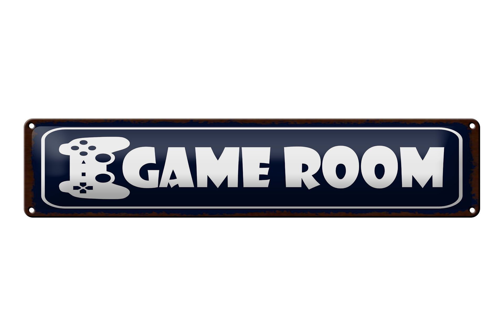 Targa in metallo avviso 46x10 cm sala giochi cartello blu