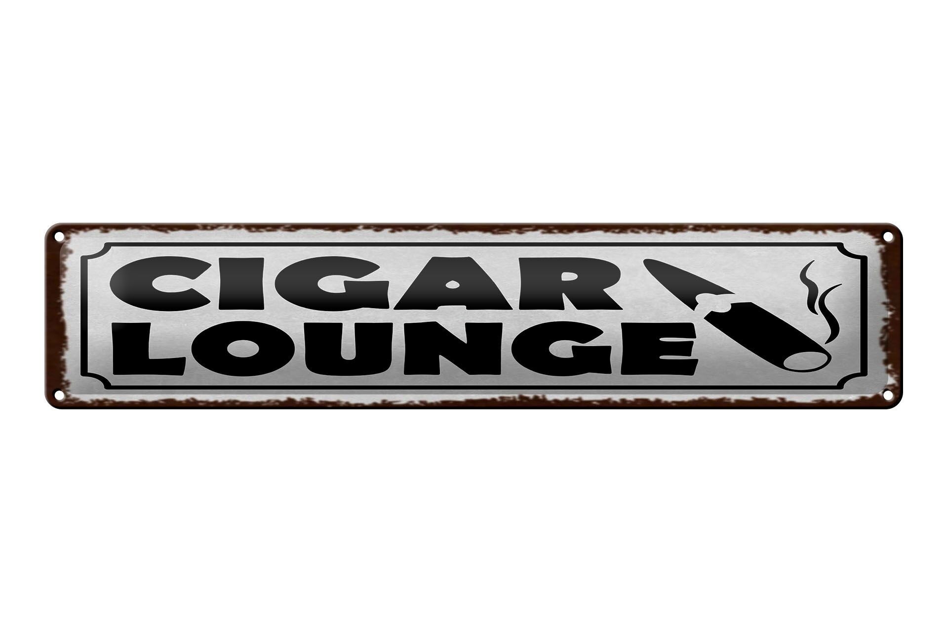 Targa in metallo con avviso 46x10 cm Cigar Lounge bianca