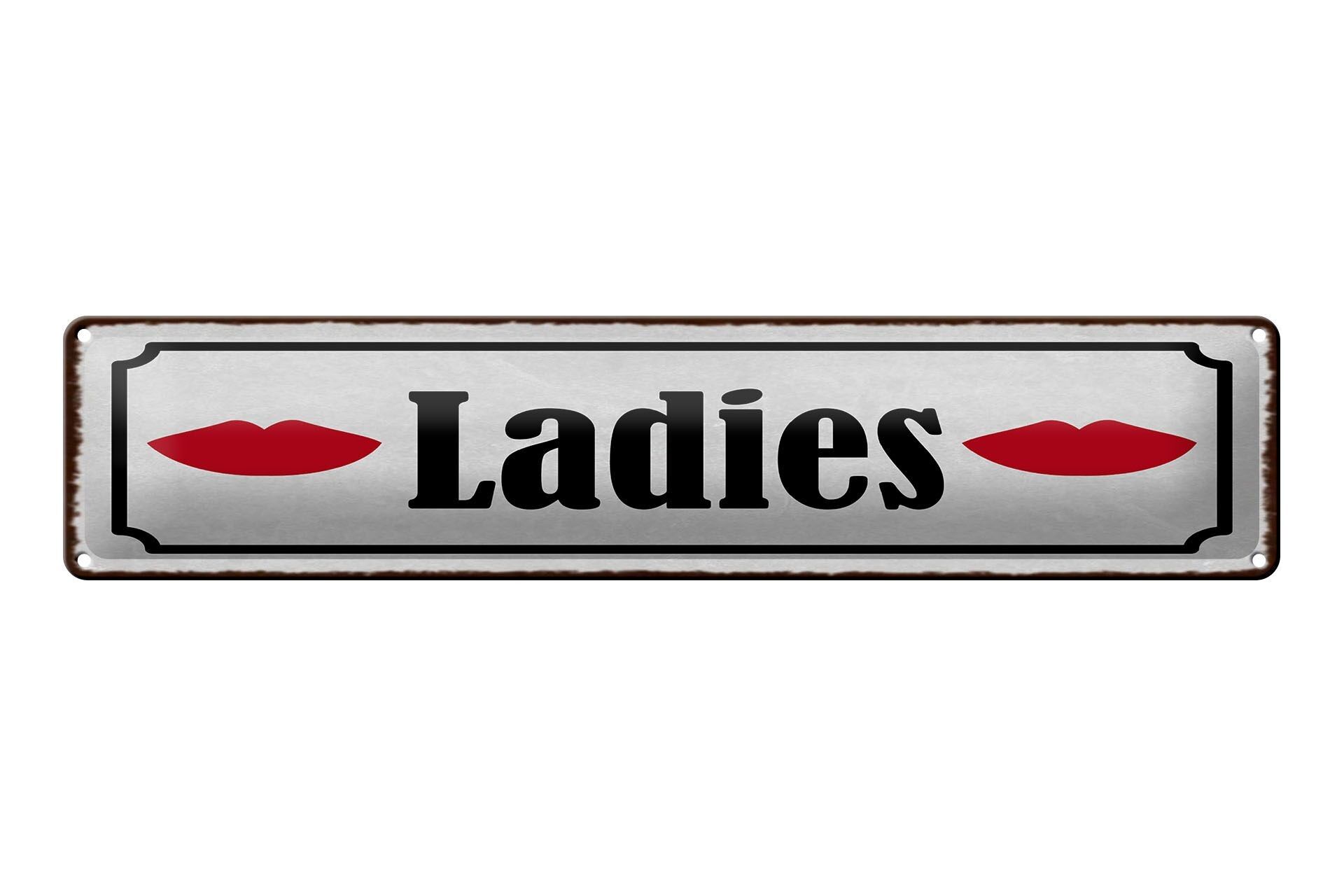 Metal sign notice 46x10 cm Ladies Kissing Mouth Ladies white sign