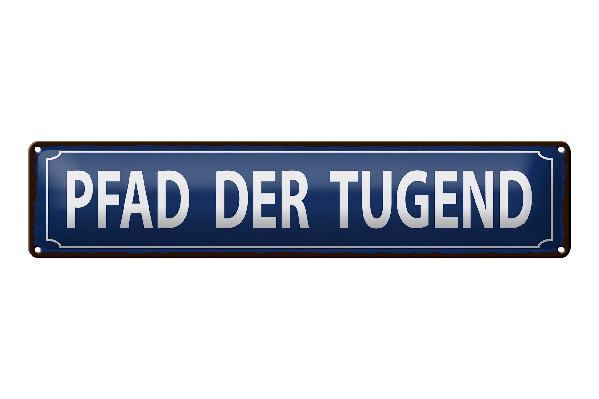 Targa in latta con scritta 46x10 cm Sentiero delle Virtù, targa decorativa blu