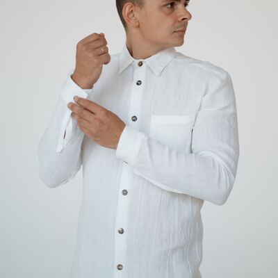 Camicie da uomo in lino CM018 in bianco ottico