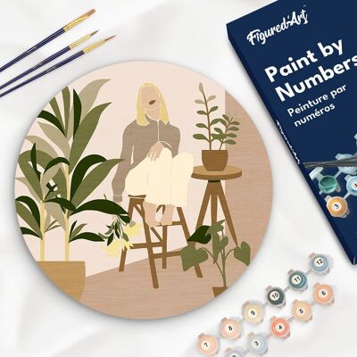 Dipingere con i numeri su disco di legno - Donna e bouquet