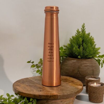 Pure copper water bottle tower matt engraved ± 850 ml (heavy duty)