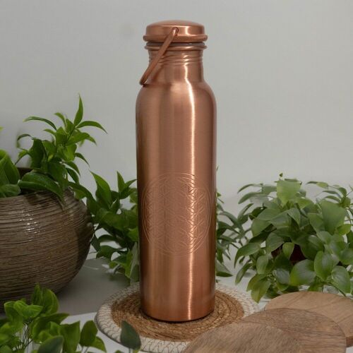 Pure copper water bottle flower of life with handle ± 950 ml (heavy version)