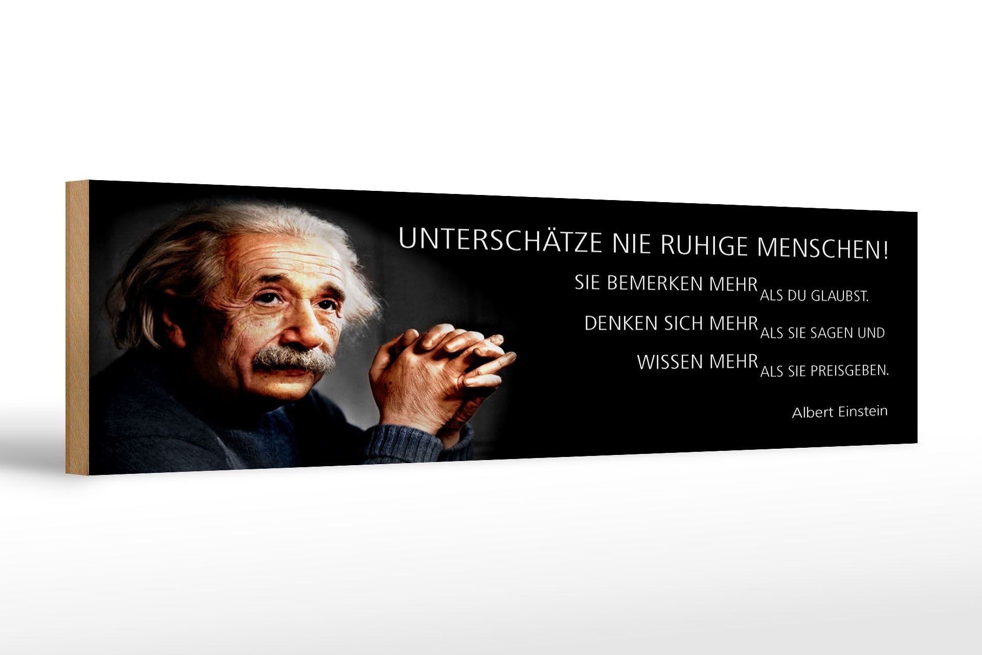 Wooden sign Einstein quote 46x10 cm Never underestimate quiet people
