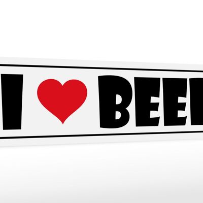Panneau en bois disant 46x10 cm I love Beer coeur blanc