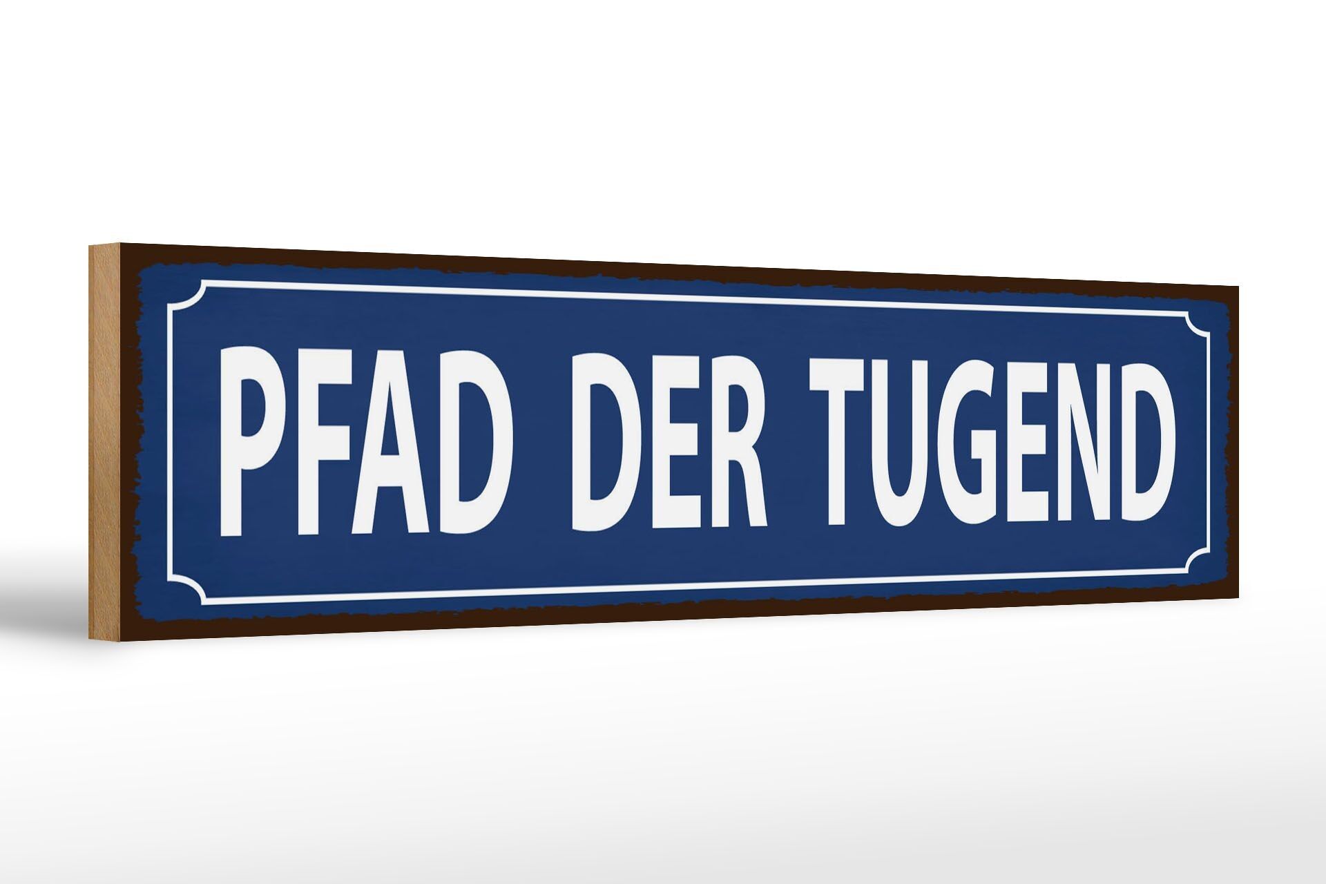 Cartello in legno con scritta 46x10 cm Sentiero delle Virtù cartello decorativo blu