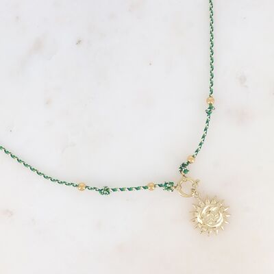 Collier sur cordon - fermoir bouée et pendentif éclipse soleil et lune