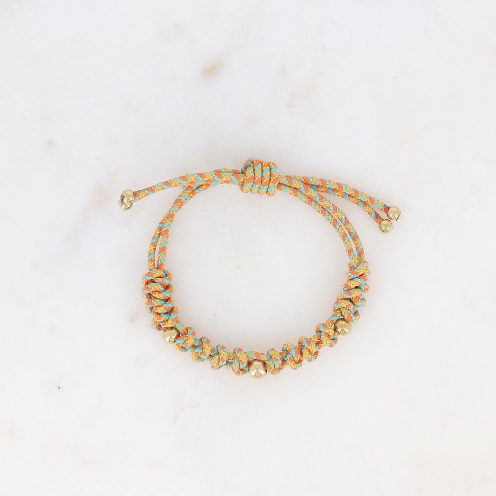 Bracciale scorrevole su cordino - motivo intrecciato e perline in acciaio