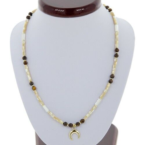 Collana nobile mezzaluna, occhio di tigre madreperla