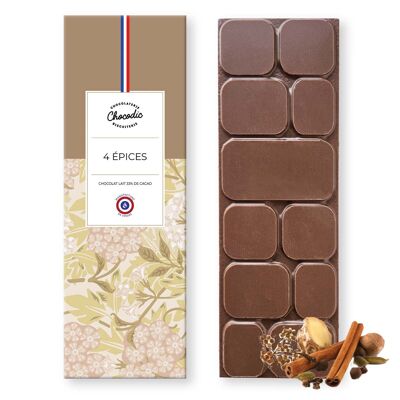 Tableta de chocolate con leche y 4 especias - Chocolate artesanal elaborado en Francia