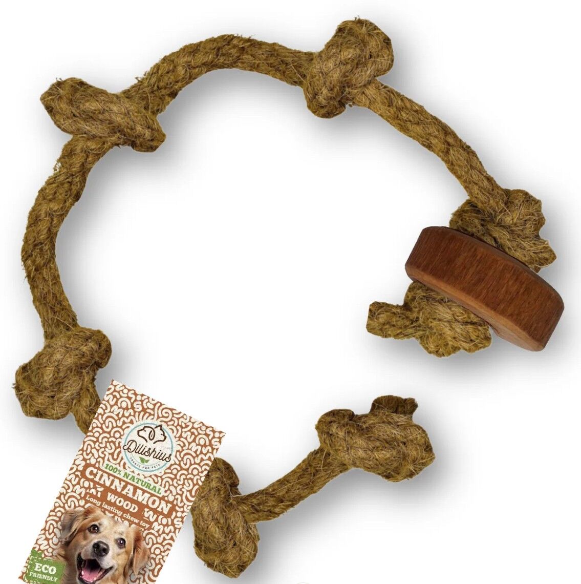 Hundespielzeug aus Zimtholz mit Kokosseil